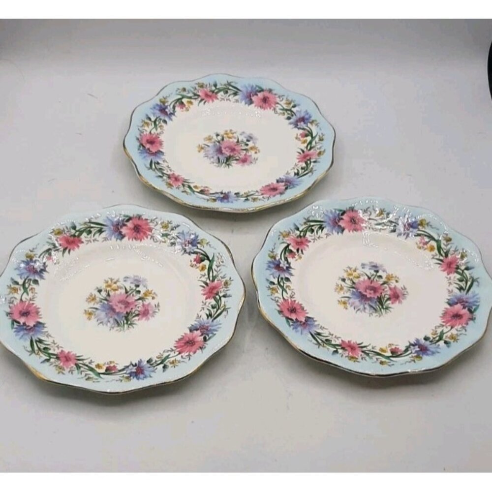 Vintage 3 Foley Cornflower Bread and Butter Plates Bone China Diameter 6 1/4 in